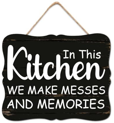 Targa da parete in legno con scritta in inglese In This Kitchen We Make Messes And Memories, classica decorazione artistica da parete in legno per casa, porta d'ingresso, portico, giardino, cortile,