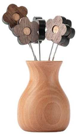 Forchette da frutta in legno massello Cartone animato Segni di frutta in legno a forma di fiore Forchette da frutta Set Piccole Forchette da torta per cucina