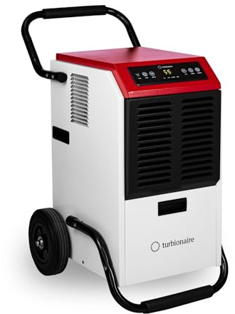 Turbionaire PRO 70N Profi-Luftentfeuchter, bis zu 70 l/Tag, elektronischer Hygrostat, digitale Steuerung, Luftfeuchtigkeitsanzeige, integrierter 5,5-l-Tank, stabile Räder für einfachen Transport