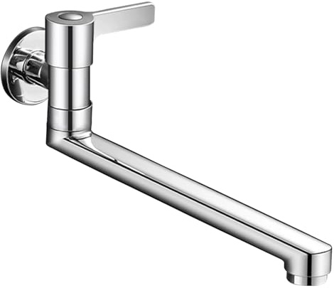 SXWYLZ Rubinetto A Muro Lavatoio Acqua Fredda Rubinetto per Monocomando A Parete In Ottone Rubinetto Cucina Braccio Lungo per Lavello,Cromato,25 Cm