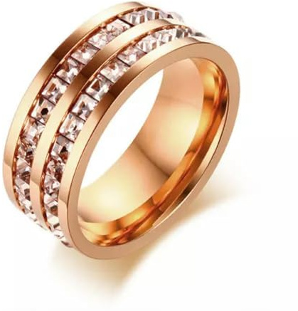 18K Gold/Silber/Roségold Band Zweireihiger Damenring aus Edelstahl mit Strasssteinen