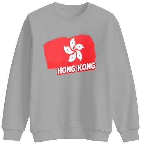 Print Cartel Hong Kong Flag Sweatshirt Country Kids Crewneck Unisex Casual Pullover Souvenir Clothing for Boys Girls, 3-4 Years, Sport Grey