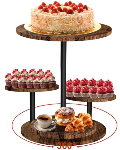 GHWMYD Soporte para Tartas de 4 Niveles, Porta Cupcake de Madera, 360° para Exhibición de Postres, Torre de Árbol de Postre para Bodas Cumpleaños Fiestas Pausas de Café