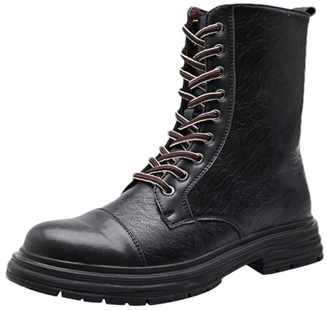 rismart Homme 9 Œillet Cap Toe Fermeture Eclair Latérale Mi-mollet Militaire Combat Bottes Noir, 42 EU