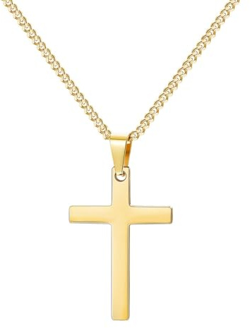 Maykafay Stainless Steel Cross Chain Necklace For Men, Crucifix Necklace for Men, Gift for Birthday/Christmas/Easter/Thanksgiving Day, 23.62 in Chain Necklace, Gold