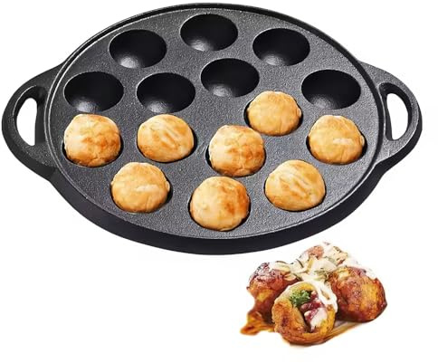 Warmiehomy Cast Iron Mini Pancake Pan 15 Holes, 23cm Non Stick Mini Pancake Maker Double Handles for Gas, Electric, Induction & Oven