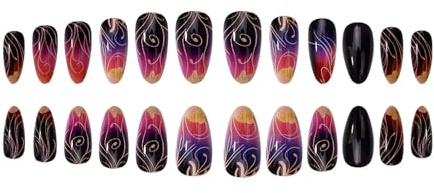 Kunstnägel, Farbverlauf, Linienmuster, atmungsaktiv, einfaches Entfernen, für geschäftige Lebensstile, verschiedene Größen, Fantasy-Nagelspitzen, 24 Stück