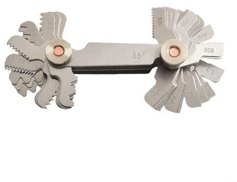 Calibre de rosca de 52 hojas hechas de acero inoxidable con dientes métricos de 60 grados y pulgadas de 55 grados para identificación y medición de paso de rosca de tornillo