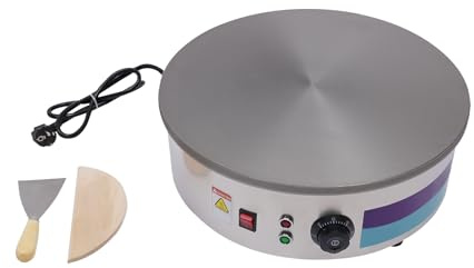 220V 3000W Crepegerät Crêpes Maker mit Spatel und Teigschaber, 45cm Platte Gastro Crepesmaker Profi Crepes Maker, 50-300 ℃, Runde Crepesplatte Crepesmaker für Pfannkuchen, Speck, Eier