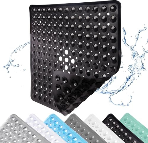 Alfombra de Ducha Antideslizante, 53x53cm Antideslizante con Ventosas, Alfombra Antideslizantes Ducha para Bañera con Agujeros de Drenaje, para Duchas, Negro