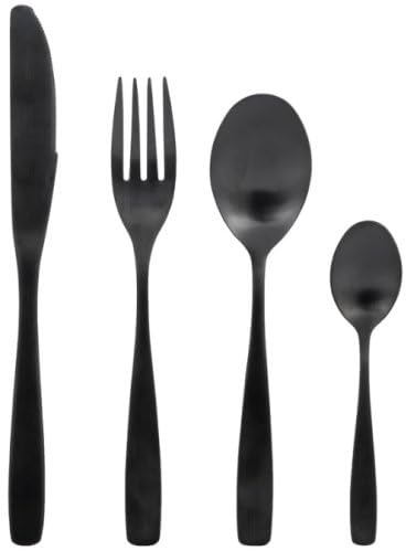 Set di Posate Moderne in Acciaio Inox Nero, 24 Pezzi per 6 Persone, Include Coltello, Forchetta, Cucchiaio Grande e Piccolo, Servizio Completo da Tavola