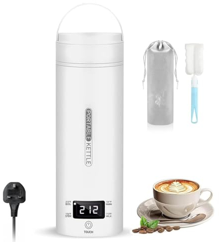 Travel Kettle for Car, 500ml Leakproof Portable Electric Kettle with 4 Temperature Settings, Prevent Burns, Auto Shut Off, for Tea, Coffee, Milk, Water, for Camping, Caravan