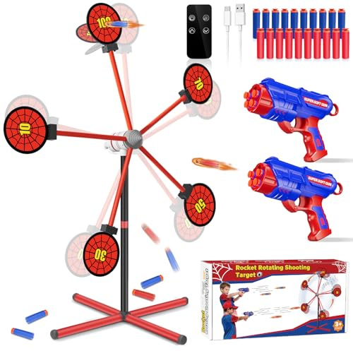 Rotation Schiebspiel Spielzeug mit Automatisch Zurücksetzen Schießziel | Jardin Outdoor Schießen Spiele mit 2 Spielzeugpistolen 20 Schaumstoffpfeil Weihnachts Geschenke für Jungen Alter 3-12 Jahre