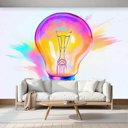 Minimalista Moderno Carta Parati Murale, Lampadina Acquerello Carta Da Parati Panoramica Bianco Effetto 3D Poster Da Parete Per Sogg Per Soggiorno Camera Letto Ufficio Tv Sfondo, 450 x 315 cm