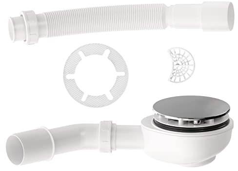 Aquabad set di scarico per piatto doccia 90 mm – con elegante copertura cromata, filtro e raccoglicapelli removibili, sistema antiodore, alta capacità di scarico di 37,2 L/min