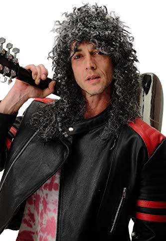 WIG ME UP - BW563-P103MPC309 Perücke Karneval Fasching Grau Meliert Männer Frauen Unisex Locken Zottelfrisur lang Hardrock Heavy Metal Mähne 55 cm