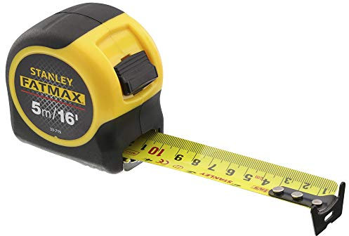 STANLEY FATMAX 5m/16' Tape Measure, Blade Armour Coating, 3.3m Tape Standout, Magnetic Hook End,0-33-719