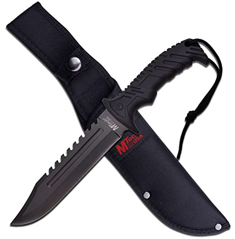MTECH USA MT-20-57BK Fixed Blade Hunting Knife, black Blade, black Rubberized Handle, 12.5 Overall