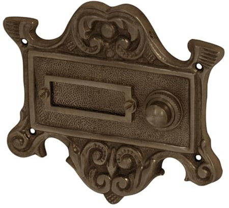 Sonnette de porte AA9181 - En laiton patiné - Avec plaque de sonnette et bouton de sonnette - Fabriqué à la main