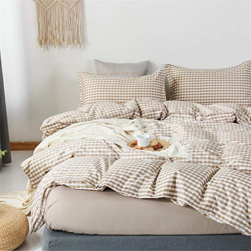 Morbuy Set di Biancheria da Letto 4 Pezzi - Plaid Stampa Set Copripiumino in Microfibra con 1 Lenzuola Piane e 2 Federe per Letto Singolo Matrimoniale King (Cachi,220x240cm /2.2M)