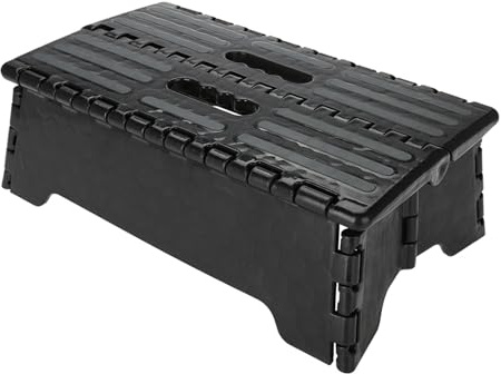 Sgabello pieghevole multiuso in plastica nera antiscivolo per cucina, bagno, donne incinte e anziani – 38 x 21,5 x 13 cm