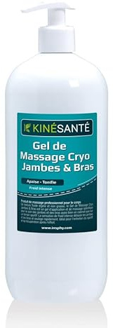 KINÉSANTÉ Gel de massage Cryo Jambes & Bras 1000 ml - Effet Froid Intense - Gel Rafraîchissant et Tonifiant pour Massage Corporel - Texture Non Grasse - Format Professionnel