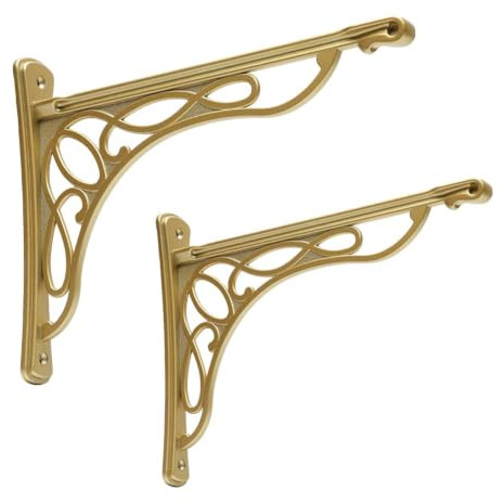 HARPOON Europäische Regalhalterungen, Gusseisen, Metall, 24 x 19cm, Weinrebenwand, 2 Stück, gebürstetes Gold