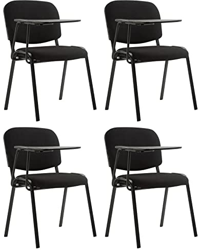 CLP Lot de 4 Chaises Visiteur Ken Tissu et Tablette Rabattable I Chaise Salle de Conférence Dossier et Assise Rembourrés, Couleur:Noir