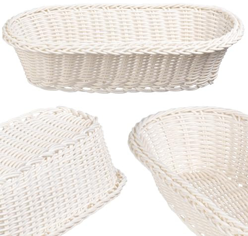 Cesto intrecciato di Kadax, cestino di pane fatto di polipropilene, cestino di frutta, cestino alimentare in 3 diversi colori, cestino per la colazione, (crema, allungato)