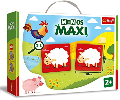 Trefl - Memos Maxi Farm Animals - Träningsspel för de små, små, bildfynd, stora element och tjock struktur, klassiskt minnesspel för barn från 2 år och äldre