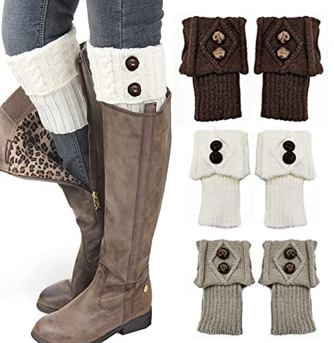 Dfuqanb 3 Paar Stulpen Damen Gestrickte Beinwärmer, Slouch Button Design, Kurze Knopf Leg Warmers Socken, kurze Knöchelwärmer, Warme Winter Stricken Beinstulpen, Gestrickte Beinwärmer Warme