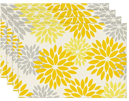 Artoid Mode Sets de table fleuris jaunes Dahlias d'été - Lot de 4, 30x45cm - Sets de table lavables pour les vacances, décoration de cuisine, fête, parti