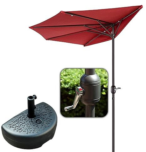 Ombrellone Semicerchio da Balcone 300cm Ombrellone Mezzaluna con Base e Manovella Ombrellone da Giardino Bianco, Rosso, Verde, Marrone, Cachi (Color : Rosso)