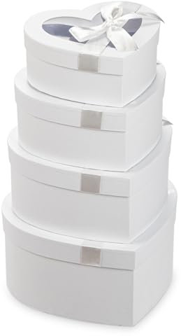 Oairse 4er-Set Geschenkbox Aufbewahrungsbox mit Deckel herzförmig Geschenkschachtel Karton Pappschachteln Ordnungsboxen Geschenkkarton Schmuckschachtel Geschenkbox Geburtstag muttertagsgeschenk, Weiß