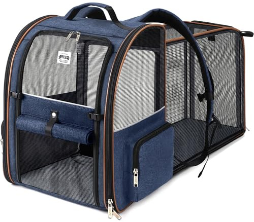 Lekespring Erweiterbarer Katzenrucksack für Katzen und Hunde bis 12kg, Blau