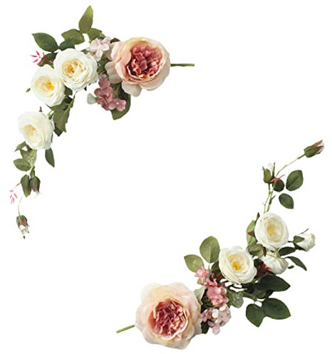 ZHDOKA 2 Stück Künstliche Rosen-Blumengirlanden, Hochzeitsbogen-Blumen-Set, Künstliche Seidenrosen, Pfingstrosen-Blumengirlanden für Bogenecken-Blumenarrangements, Hochzeitsempfangszeremonie(Rosa)