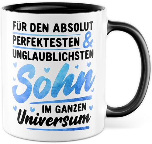 Taza de café con texto en alemán Sohn  - Regalo para el hijo más perfecto e increíble del universo - Taza de café de cerámica 330 ml - Cumpleaños Navidad Padres Taza de café (blanco/negro)