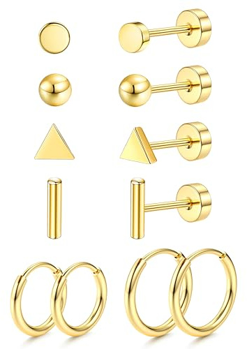 JeweBella 6Paar G23 Titan Ohrringe Damen Herren Kinder Medizinische Ohrstecker Hypoallergen Klein Titan Ohrstecker Creolen Set Gesundheitsstecker Ohrringe Set Piercing Ohr Silber/Gold/Schwarz