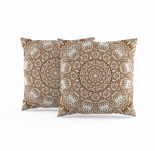 ggaimwf Fundas de cojín marroquíes 45x45cm Ocre Cojines étnicos Boho Estilo Indio Abstracto Mandala Arabesco Meditación Lanzar Funda de Almohada para sofá Sala de Estar Juego de 2 Fundas de Almohada