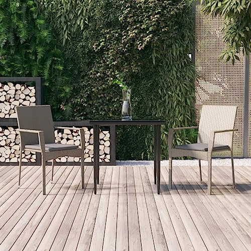 QZZCED Garten-Loungemöbel Terrassengarnitur Balkonmöbel-Set Gartenmöbel-Sets 3-TLG. Garten-Essgruppe mit Kissen Schwarz und Grau Poly Rattan für Garten, Terrasse und Balkon