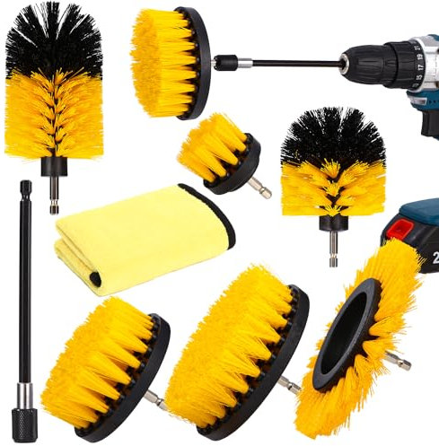 Birshe 8Pcs Brosse de Nettoyage pour Perceuse,Brosse Perceuse Électrique,pour Brosses de Nettoyage Convient pour la Cuisine Carrelage Les Sols Brosse Nettoyage Salle de Bain Brosse Jante Voiture.