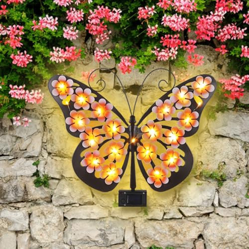 Solar Lights Outdoor Metal Butterfly Wall Decor with 30 Led - 13.5 Outdoor Fence Wall Art Decor, Hanging Decoration for Garden Patio Porch Yard Balcony,Gifts for Mom Grandma Women Birthday Gardening