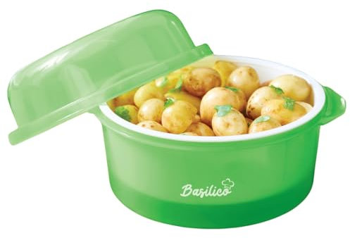 Basilico® Hervidor de patatas para microondas – Vaporera para patatas y otras verduras, ahorro de energía y preparación rápida, apta para lavavajillas, diámetro de 23 cm