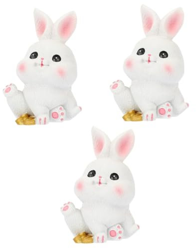 Cabilock Hase Figur 3 Stück Großohriges Kaninchen Ornament Mini Hasen Figuren Küken Spielzeug Kaninchen Figur Kaninchen Jahresfigur Mini Spielzeug Kaninchen Skulptur Außen Spielzeug Miniatur