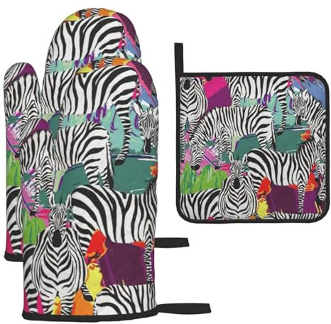 Zhuanyun Zebra Print Baking Mitts, Kitchen Cooking Gloves, Kitchen Mitts Pot Holder for Cooking Baking