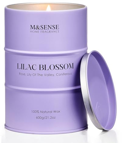 M&SENSE Candele profumate di soia ai fiori di lillà, candele aromaterapiche di grandi dimensioni per la meditazione, lo yoga e il relax nella SPA, regali di benvenuto per le donne, 600 g