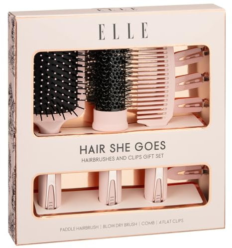 New Pink Hairbrush Gift Set - Includes Paddle, Round Brush, Comb & Clips - Stylish Assortment - A22