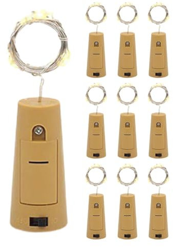 Wine Bottle Lights - LED Cork Bottle Lights | 10 Pack 2M Cork Lights with 20 LEDs | Rechargeable Fairy String Lights, Bottle Stopper Lights with 3 Speed Adjustment for Christmas