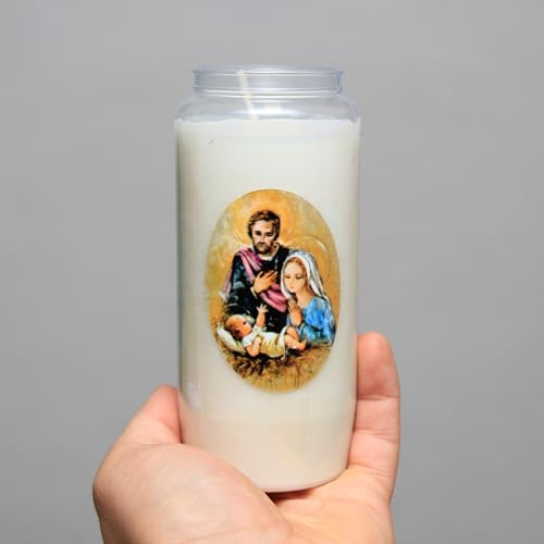 Candela natalizia della Sacra Famiglia, candela regalo festiva e anniversario con etichetta decorativa in vinile, candela di preghiera di 7 giorni per vacanze e occasioni speciali