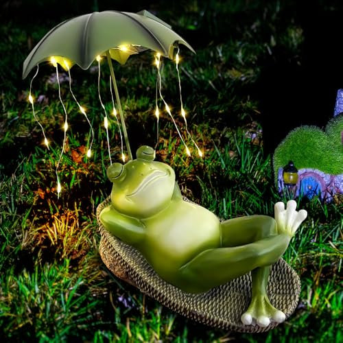 IXYHKB Grenouille Solaire Décoration de Jardin, Statues de Jardin Solaires en Forme de Grenouille pour l'Extérieur, Figurine Grenouille Résine Étanche avec Lumières LED à énergie Solaire